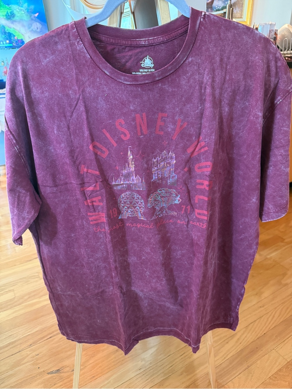 2026 Disney World 4 Parks Most Magical Place Acid Wash Burgundy Wine S BNWT